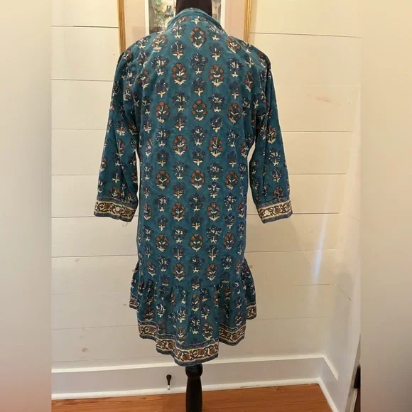 Victoria Dunn bohemian tunic dress in a rich teal print floral100% cotton sizeLG - Picture 4 of 11